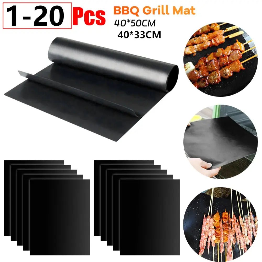 1–20Pcs Non - Stick BBQ Grill Mat – Reusable Heat - Resistant Outdoor Baking Sheet Pad for Barbecue, 40x50cm & 33x40cm - Honesty Sales