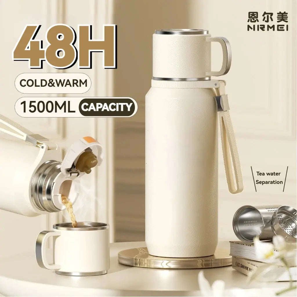 1.5L Stainless Steel Thermos Bottle – Vacuum Insulated Flask for Hot Coffee, Tea & Cold Drinks  Honesty Sales U.K