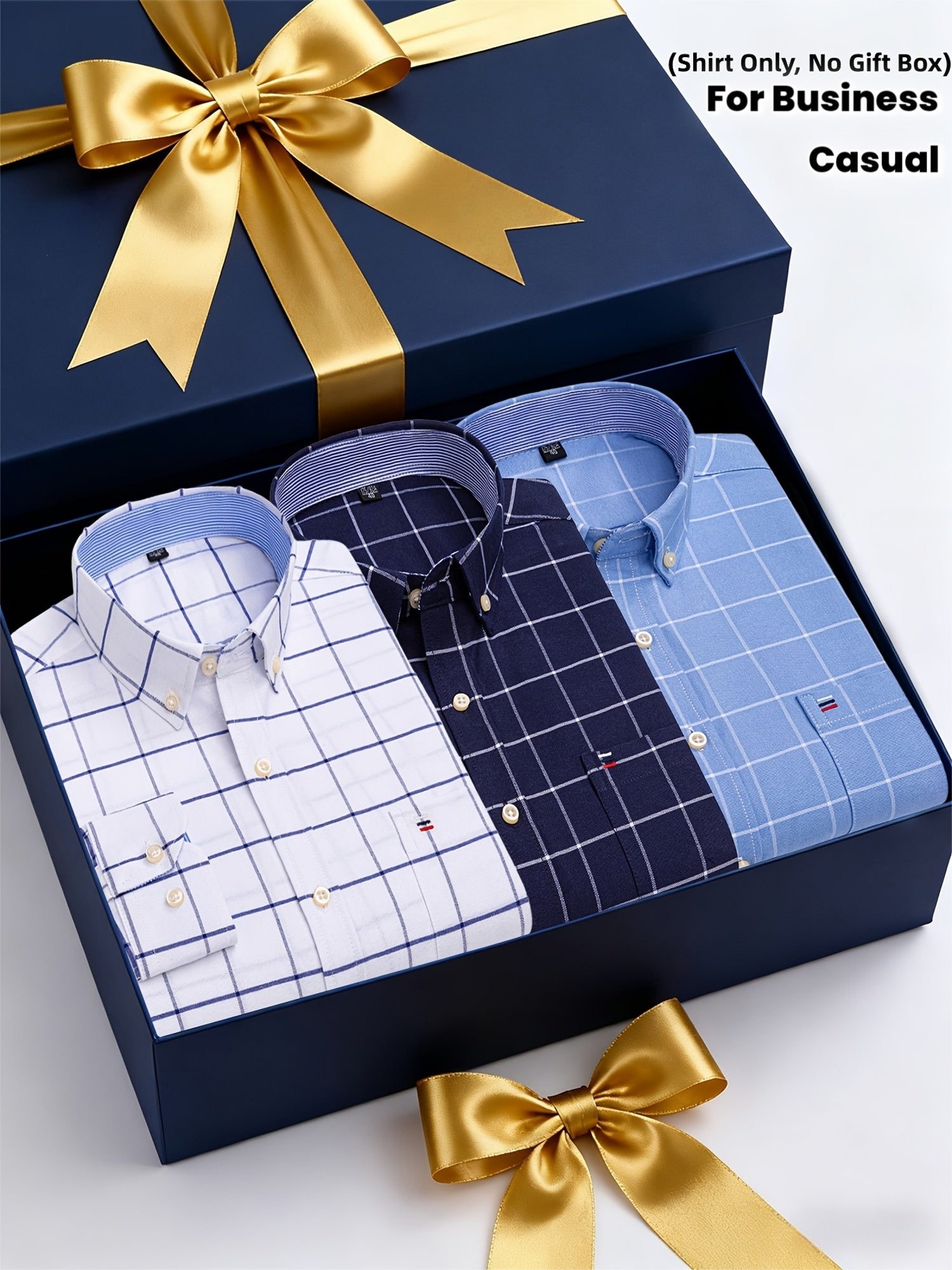 3-Pack Men’s Long-Sleeve Oxford Shirts – Embroidered Chest Pocket, Business Casual Essentials Image principale du produit