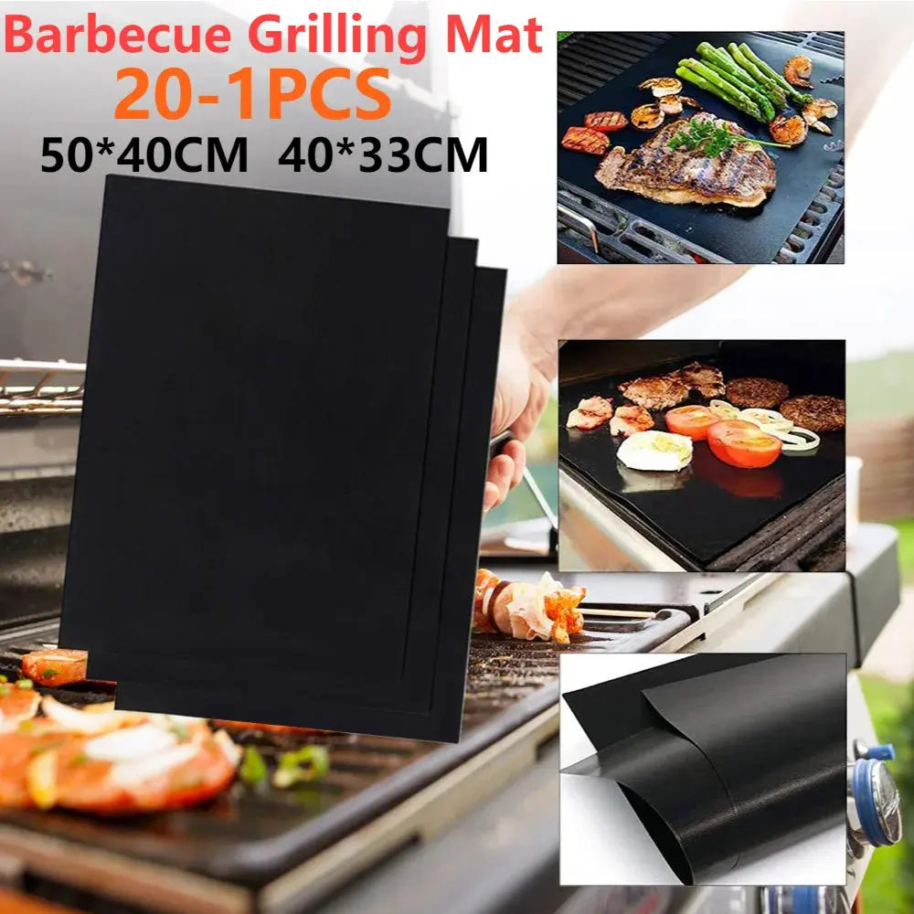 1–20Pcs Non-Stick BBQ Grill Mat – Reusable Heat-Resistant Outdoor Baking Sheet Pad for Barbecue, 40x50cm & 33x40cm  Honesty Sales U.K