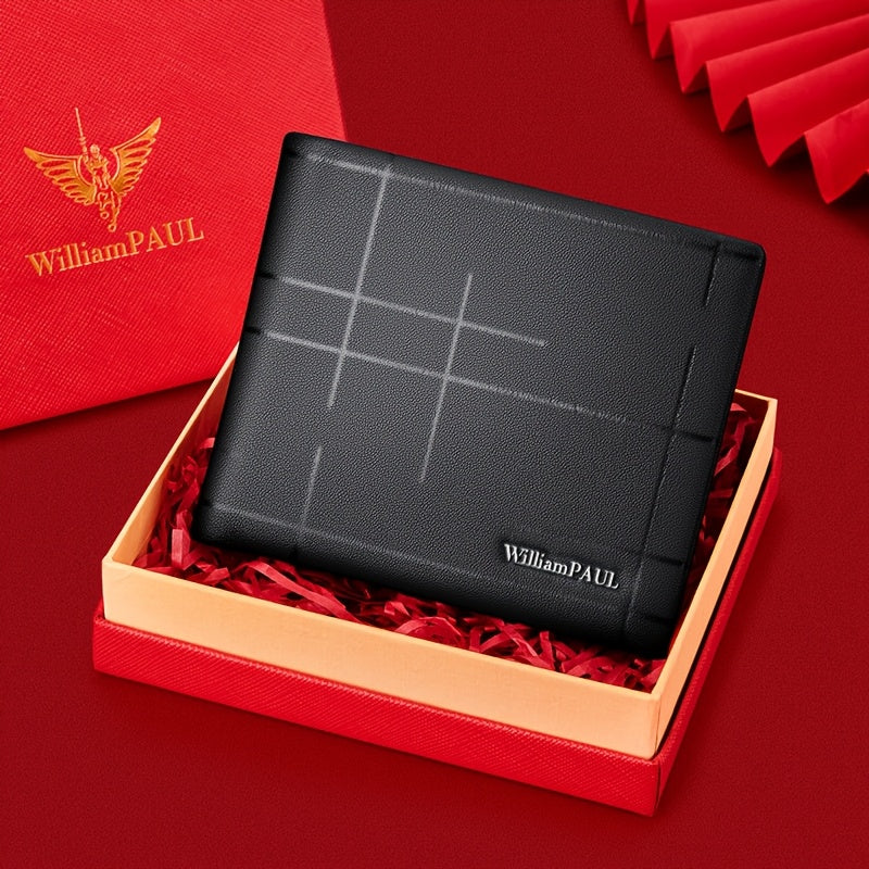 Personalized Men’s Genuine Leather Wallet – Black, Large-Capacity with Multiple Card Slots & Embossed Metal Logo