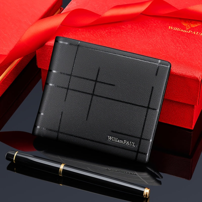 Personalized Men’s Genuine Leather Wallet – Black, Large-Capacity with Multiple Card Slots & Embossed Metal Logo Image principale du produit