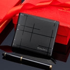 Personalized Men’s Genuine Leather Wallet – Black, Large-Capacity with Multiple Card Slots & Embossed Metal Logo