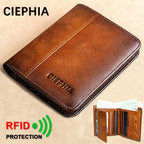 Men’s Genuine Leather Folding Wallet – Anti-Theft Design with ID Window, Deep Cash Compartment & Multi-Card Slots