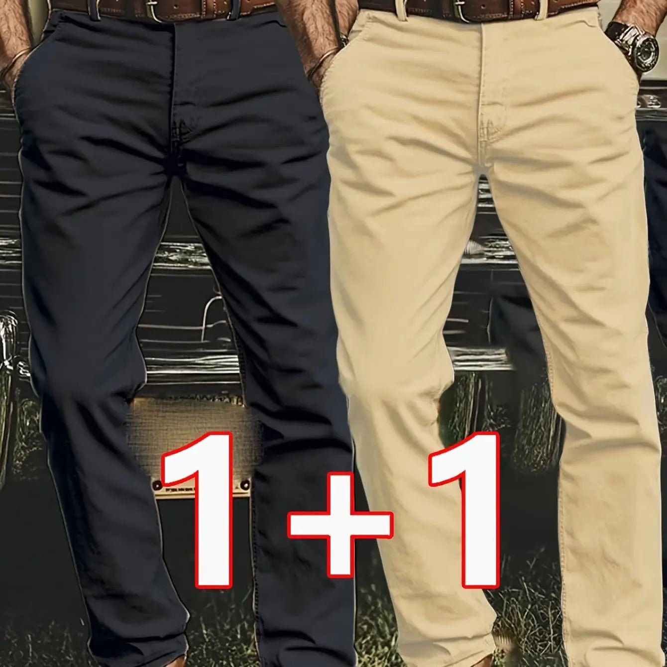 2 - Pack Men’s Chino Pants – Regular Fit Stretch Business Casual Trousers - Honesty Sales