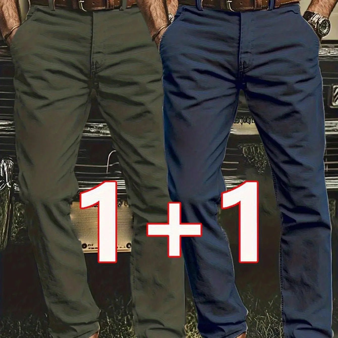 2 - Pack Men’s Chino Pants – Regular Fit Stretch Business Casual Trousers - Honesty Sales