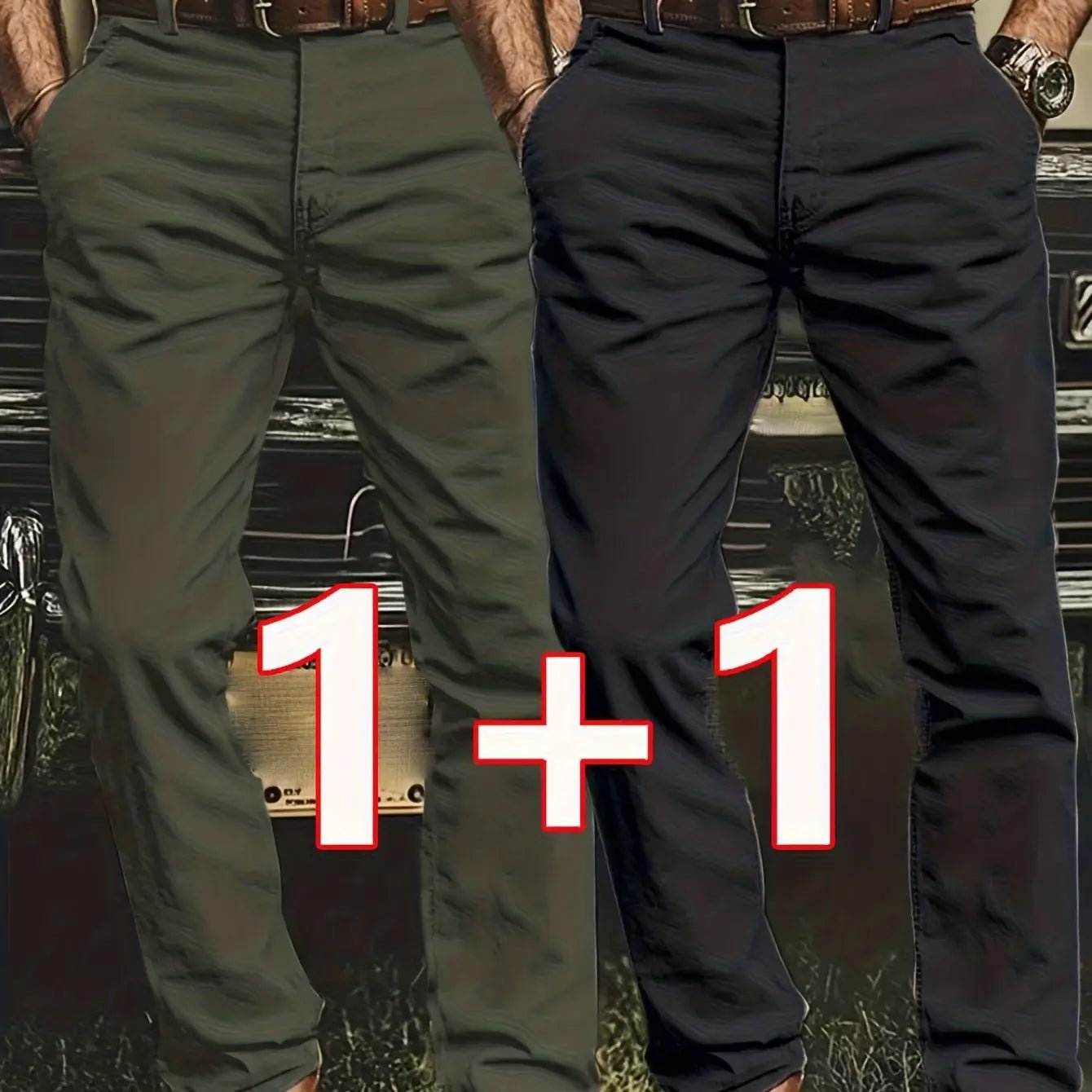 2 - Pack Men’s Chino Pants – Regular Fit Stretch Business Casual Trousers - Honesty Sales