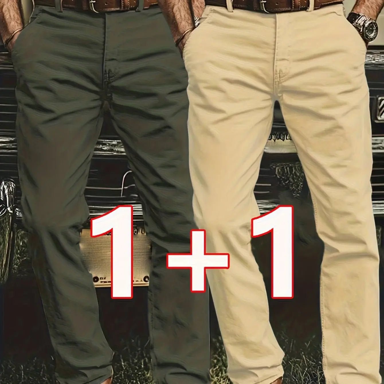 2 - Pack Men’s Chino Pants – Regular Fit Stretch Business Casual Trousers - Honesty Sales