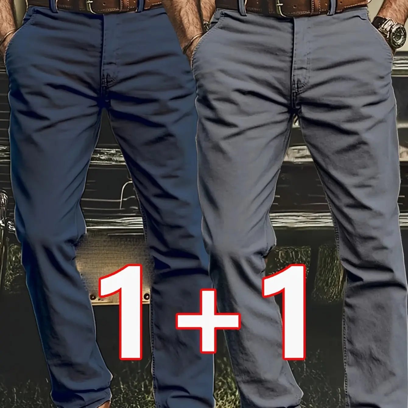 2 - Pack Men’s Chino Pants – Regular Fit Stretch Business Casual Trousers - Honesty Sales