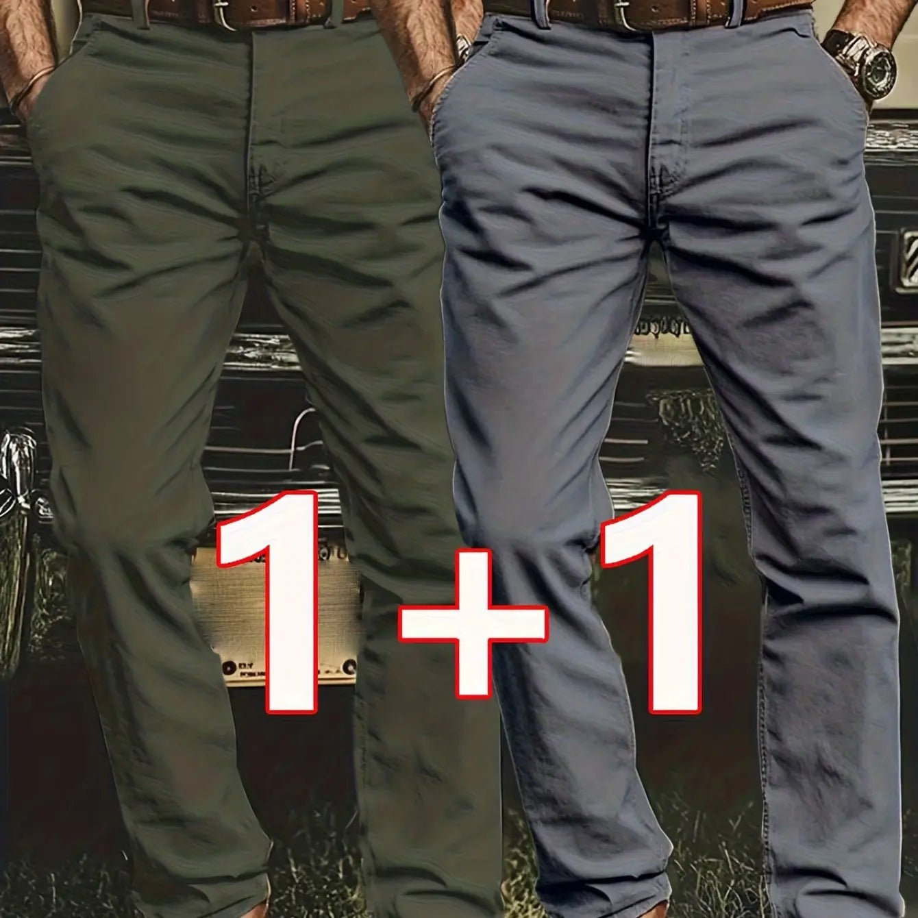 2 - Pack Men’s Chino Pants – Regular Fit Stretch Business Casual Trousers - Honesty Sales