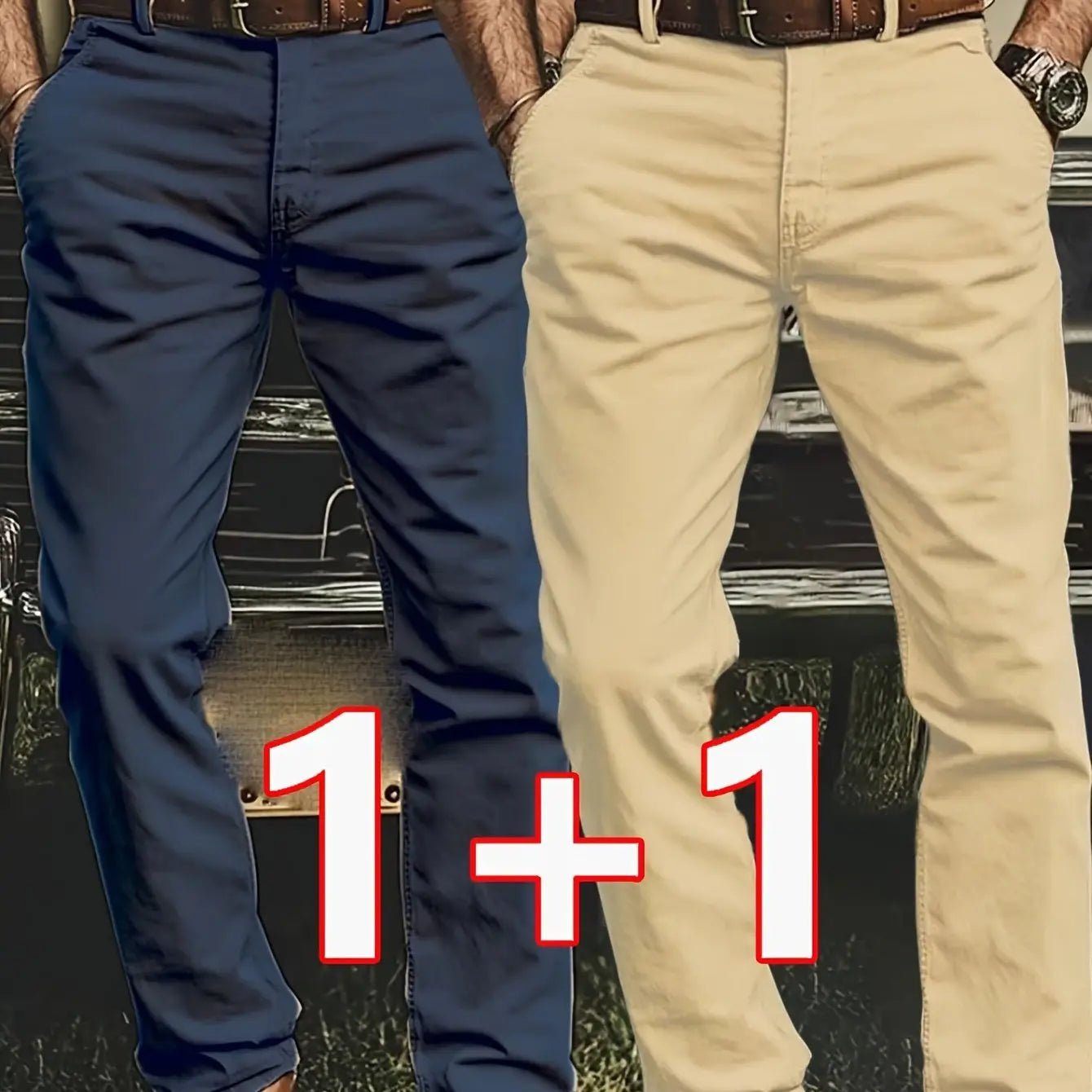 2 - Pack Men’s Chino Pants – Regular Fit Stretch Business Casual Trousers - Honesty Sales