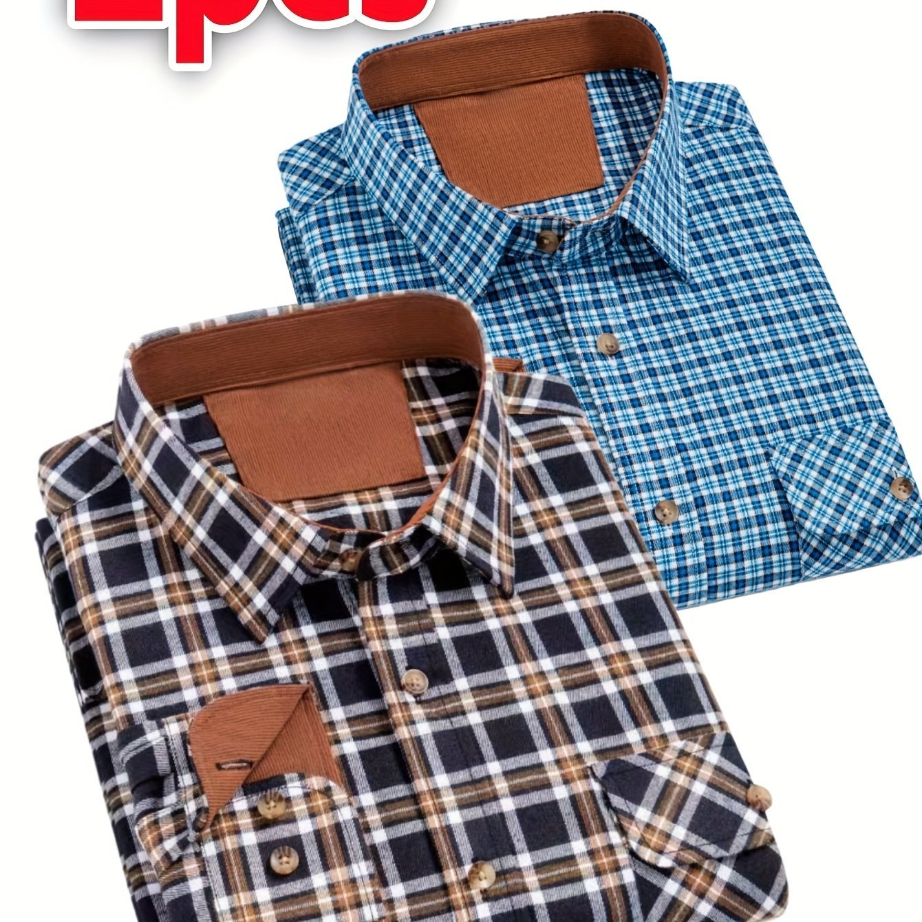 2 - Pack Men’s Flannel Brushed Plaid Shirts – Long Sleeve, Thick Casual Autumn/Winter Wear - Honesty Sales