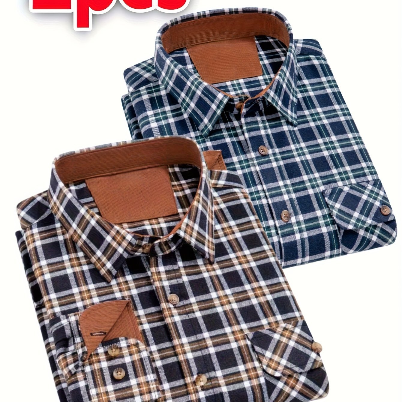 2 - Pack Men’s Flannel Brushed Plaid Shirts – Long Sleeve, Thick Casual Autumn/Winter Wear - Honesty Sales