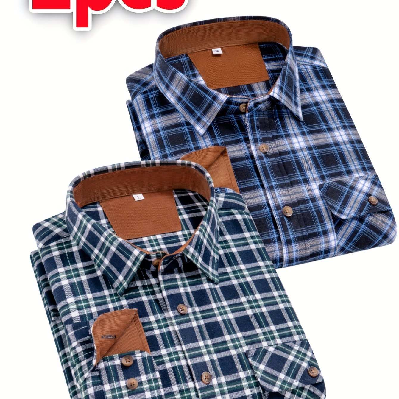 2 - Pack Men’s Flannel Brushed Plaid Shirts – Long Sleeve, Thick Casual Autumn/Winter Wear - Honesty Sales