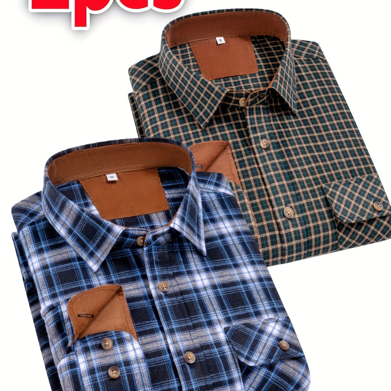 2 - Pack Men’s Flannel Brushed Plaid Shirts – Long Sleeve, Thick Casual Autumn/Winter Wear - Honesty Sales