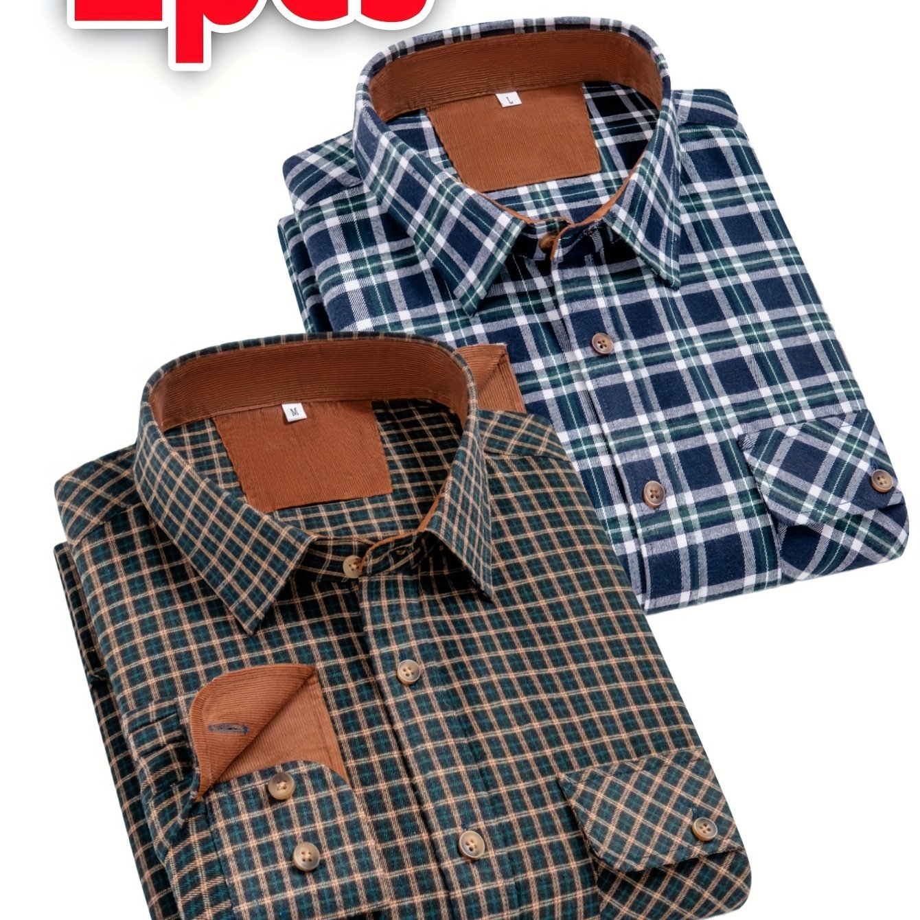 2 - Pack Men’s Flannel Brushed Plaid Shirts – Long Sleeve, Thick Casual Autumn/Winter Wear - Honesty Sales