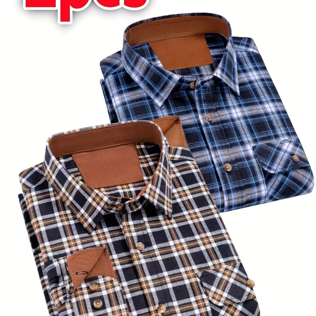 2 - Pack Men’s Flannel Brushed Plaid Shirts – Long Sleeve, Thick Casual Autumn/Winter Wear - Honesty Sales