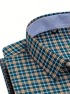 Pure  Men's Single Cuff Shirt, Plaid Design for Dating and Business