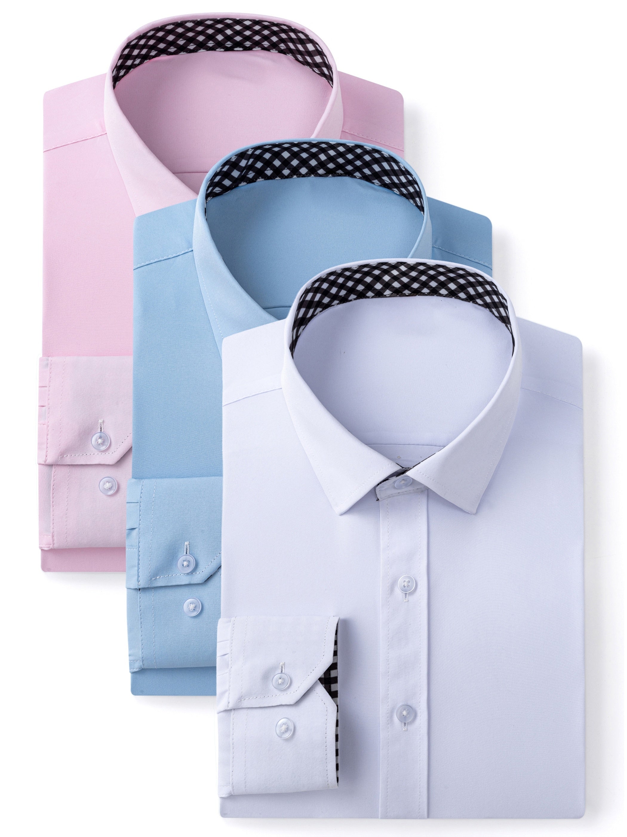 3-Pack Men’s Long Sleeve Dress Shirts – Solid Color, Button-Up, Wrinkle-Resistant, Regular Fit