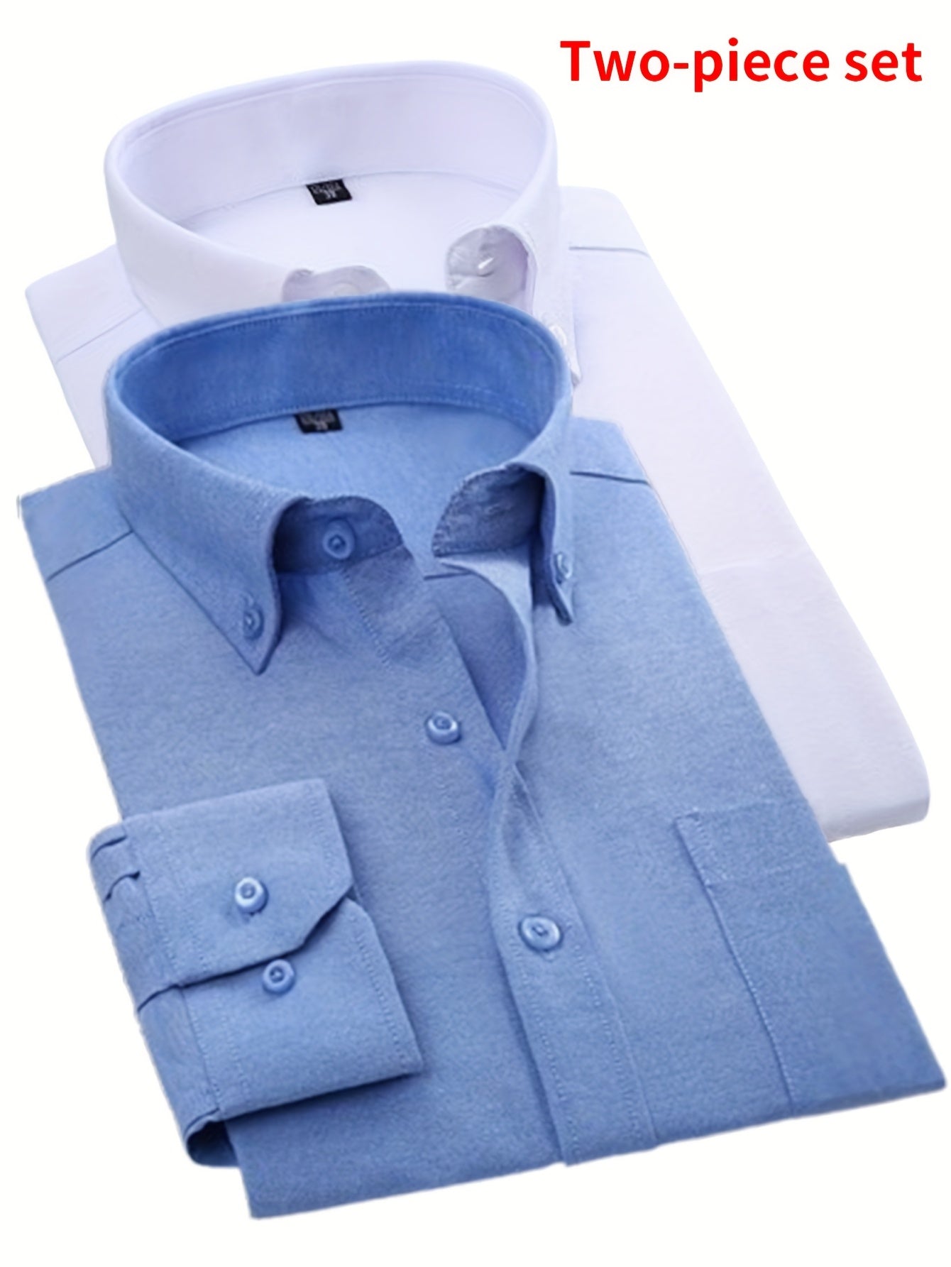 Men’s Oxford Cloth Shirt Two-Piece Set – Durable Business Casual Button-Up Outfit