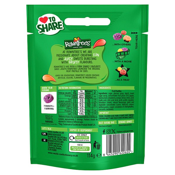 Rowntree's Fruit Pastilles Sweets Sharing Bag 114g (10 x 114g)