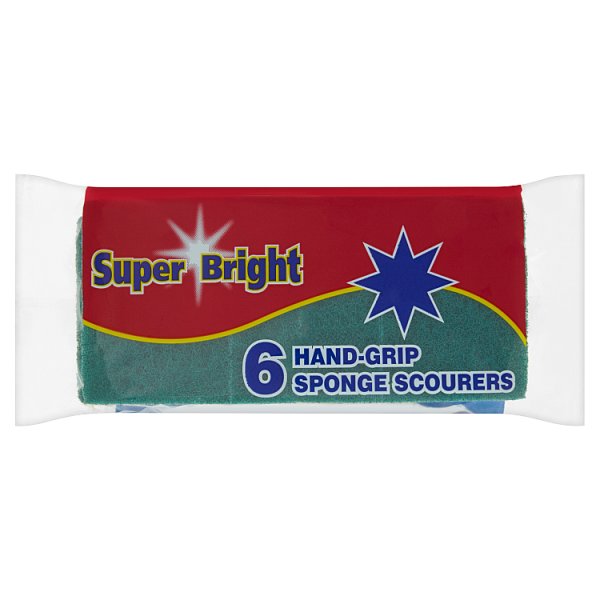 Super Bright 6 Hand-Grip Sponge Scourers (15 x 6pk)