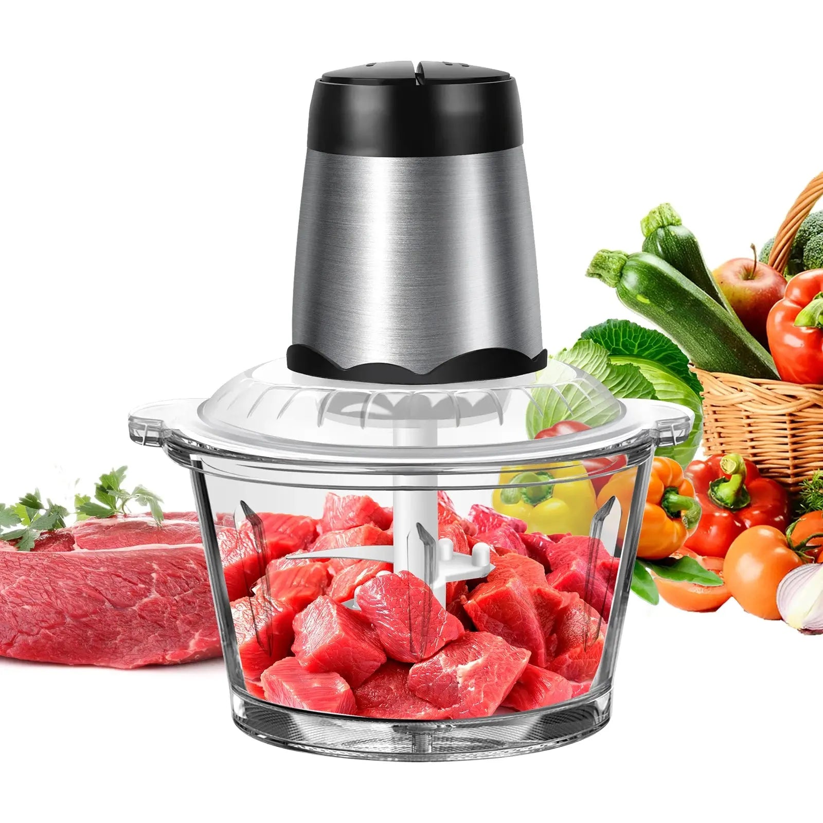 2L Electric Food Chopper Vegetable Chopper Small Food Processor Meat Grinder Mixer Electric Dicer with 2 Speeds Meat Mincer - Honesty Sales Main image