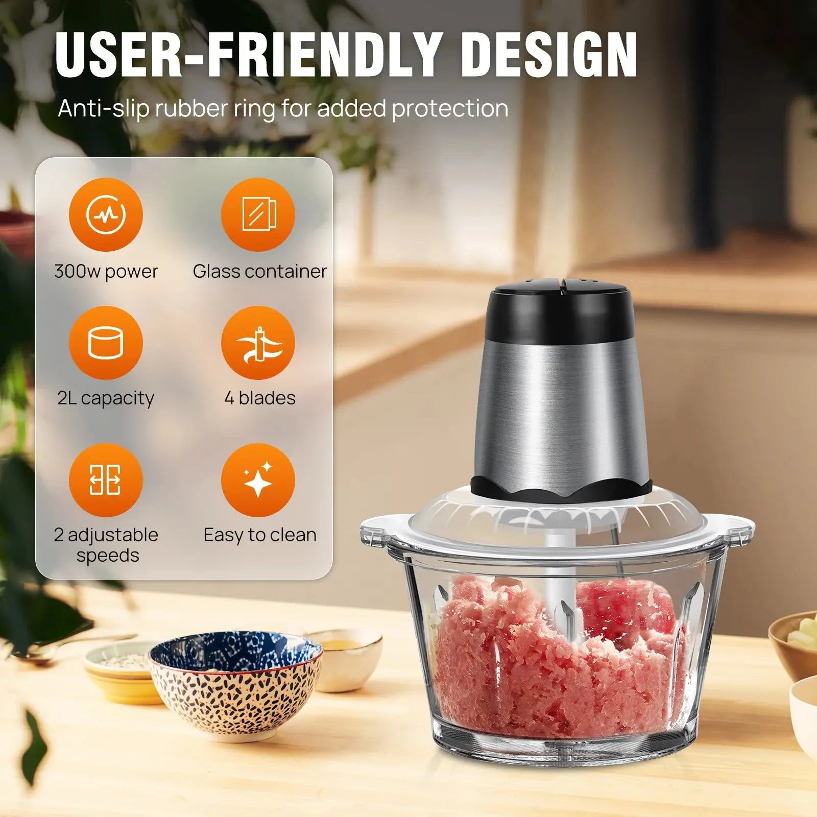 2L Electric Food Chopper Vegetable Chopper Small Food Processor Meat Grinder Mixer Electric Dicer with 2 Speeds Meat Mincer - Honesty Sales