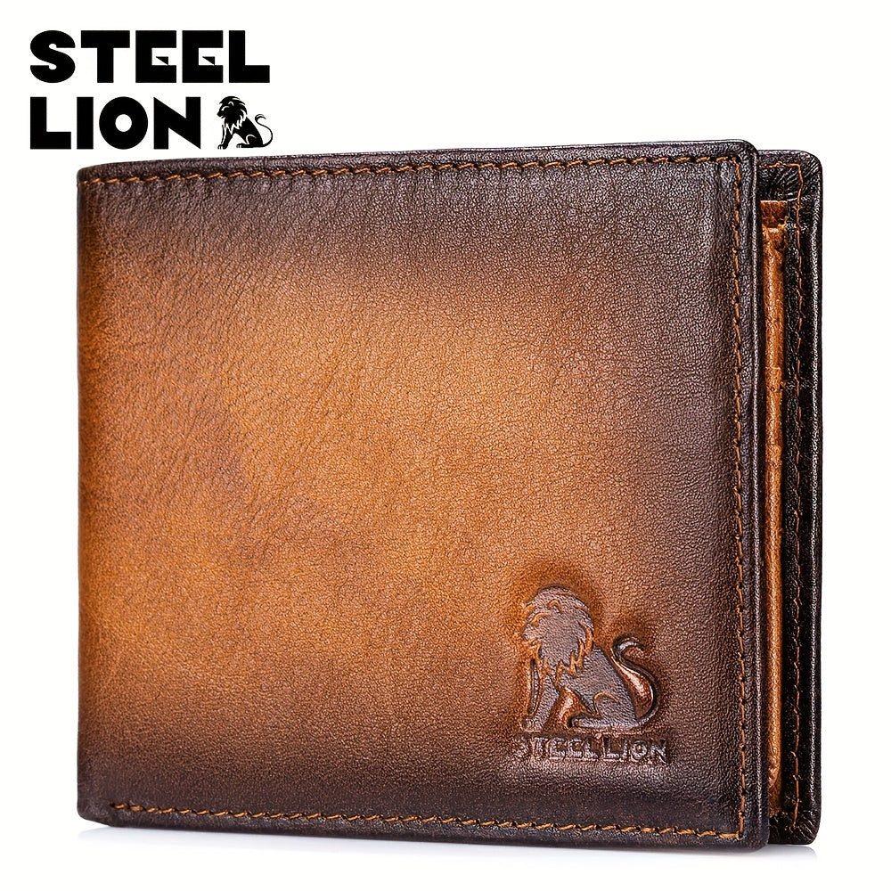 STEELLION Men’s Vintage Genuine Leather Tri-Fold Wallet – RFID Blocking, Ultra-Thin with ID Window & Zipper Coin Pocket Image principale du produit