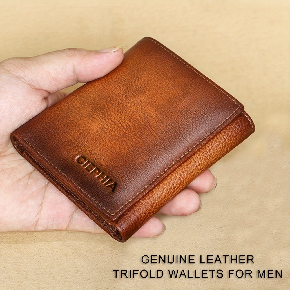 Men’s Genuine Leather Trifold Wallet – First-Layer Cowhide RFID Blocking with Multiple Card Slots & Money Clip Image principale du produit