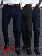3-Pack Men’s Slim Fit Business Trousers – Non-Iron Stretch Pants  Honesty Sales U.K