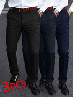3-Pack Men’s Slim Fit Business Trousers – Non-Iron Stretch Pants  Honesty Sales U.K