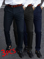 3-Pack Men’s Slim Fit Business Trousers – Non-Iron Stretch Pants  Honesty Sales U.K