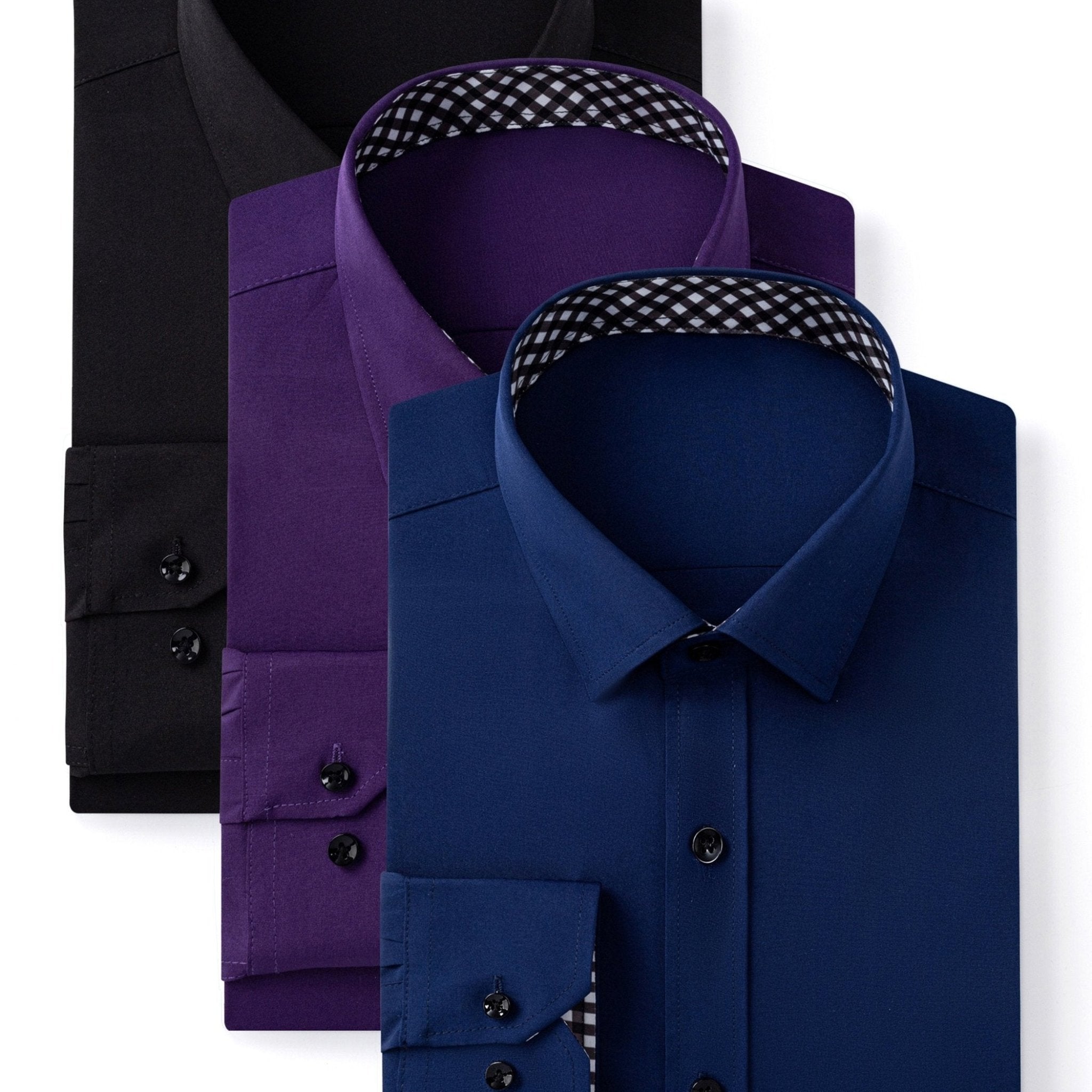 3 - Pack Men’s Long Sleeve Dress Shirts – Solid Color, Button - Up, Wrinkle - Resistant, Regular Fit - Honesty Sales