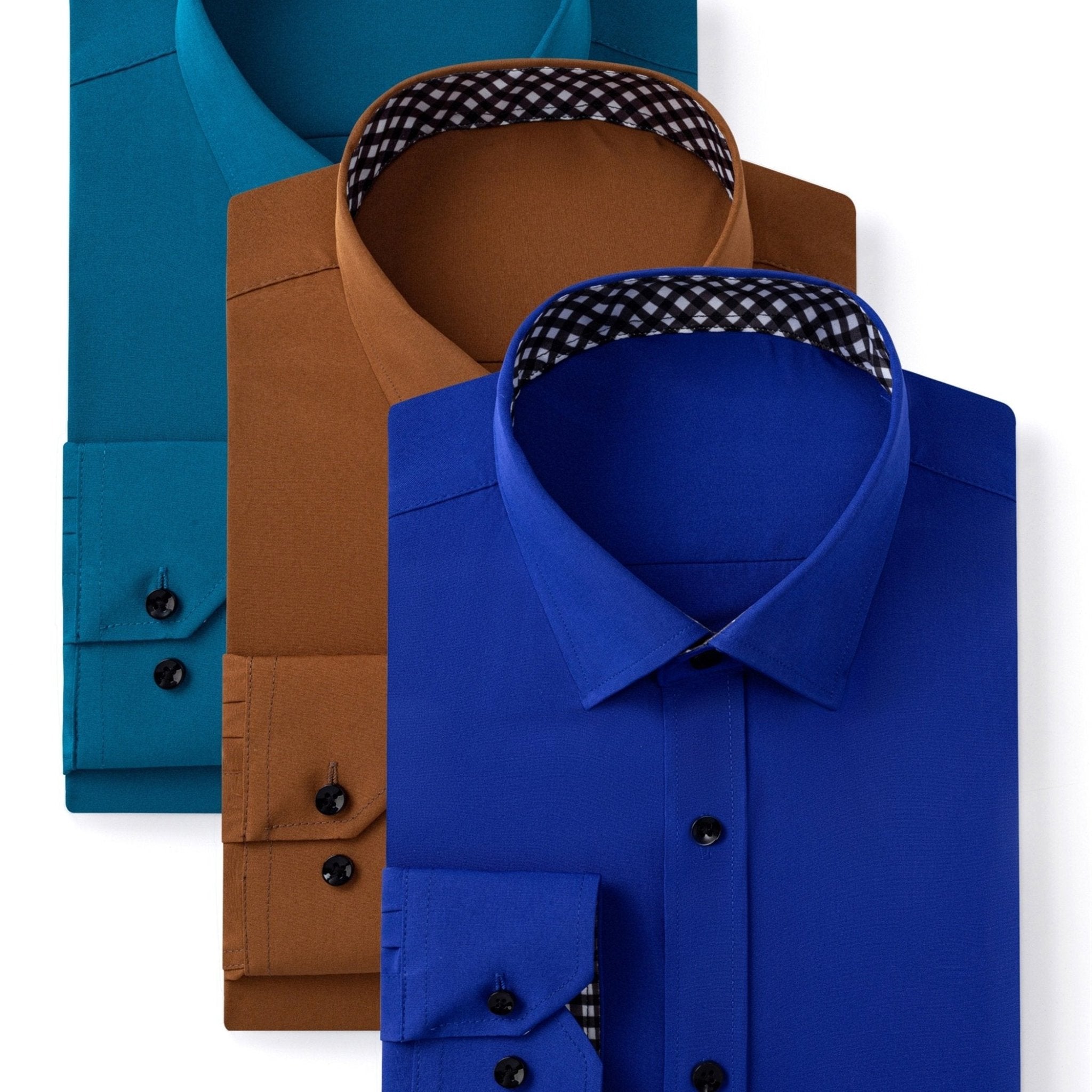 3 - Pack Men’s Long Sleeve Dress Shirts – Solid Color, Button - Up, Wrinkle - Resistant, Regular Fit - Honesty Sales