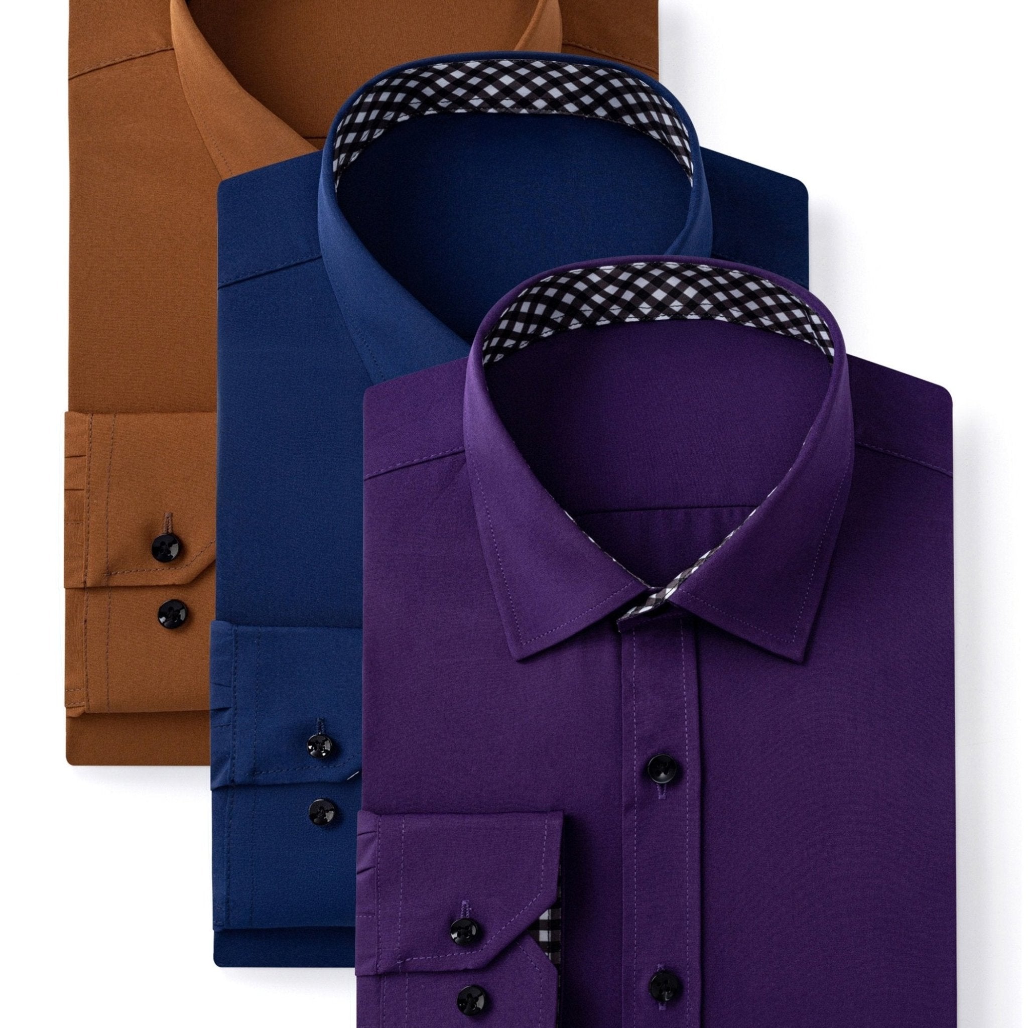 3 - Pack Men’s Long Sleeve Dress Shirts – Solid Color, Button - Up, Wrinkle - Resistant, Regular Fit - Honesty Sales