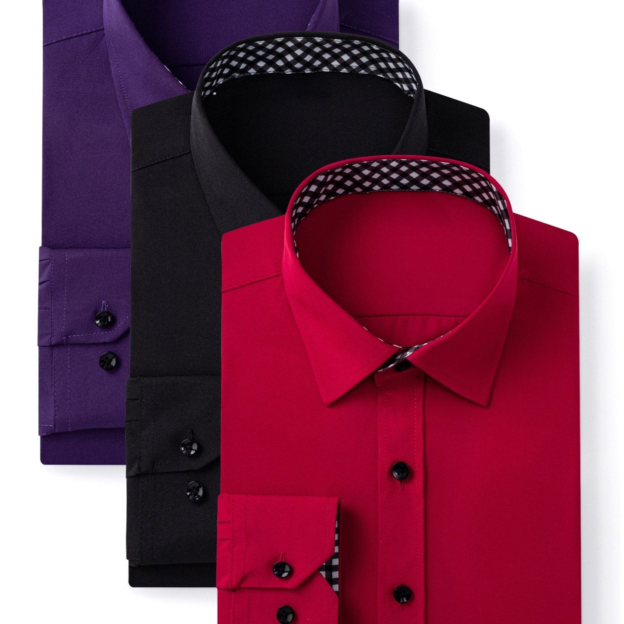 3 - Pack Men’s Long Sleeve Dress Shirts – Solid Color, Button - Up, Wrinkle - Resistant, Regular Fit - Honesty Sales