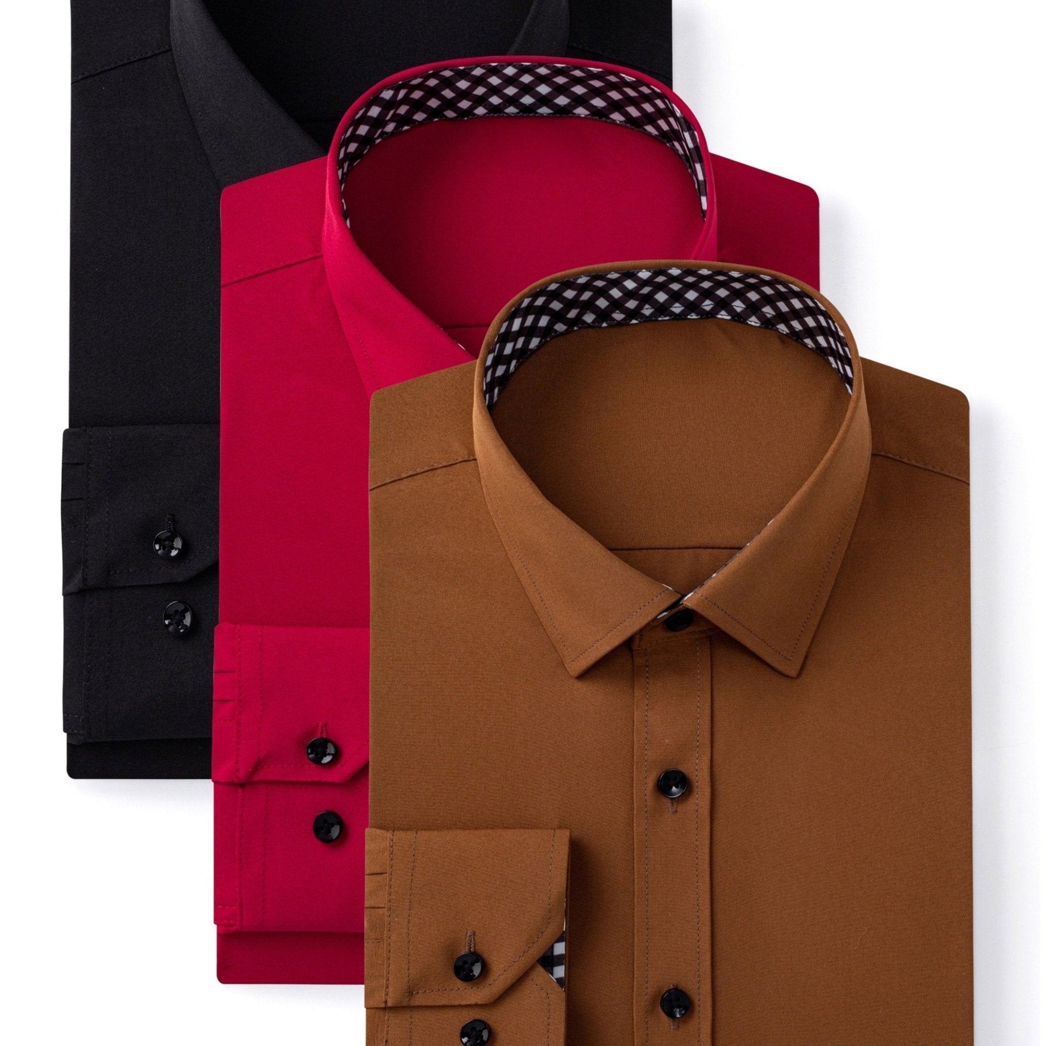 3 - Pack Men’s Long Sleeve Dress Shirts – Solid Color, Button - Up, Wrinkle - Resistant, Regular Fit - Honesty Sales