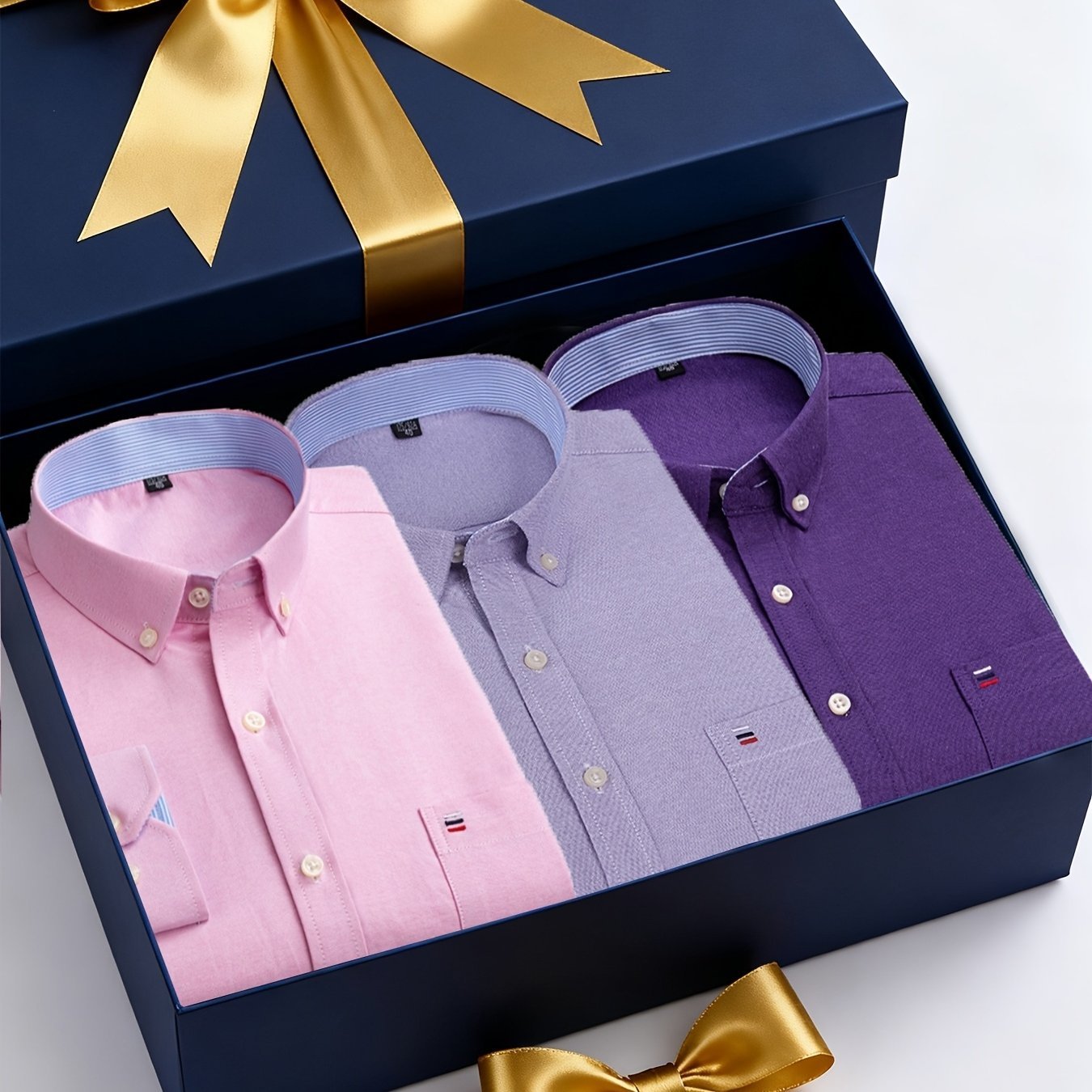 3 - Pack Men’s Long - Sleeve Oxford Shirts – Embroidered Chest Pocket, Business Casual Essentials - Honesty Sales