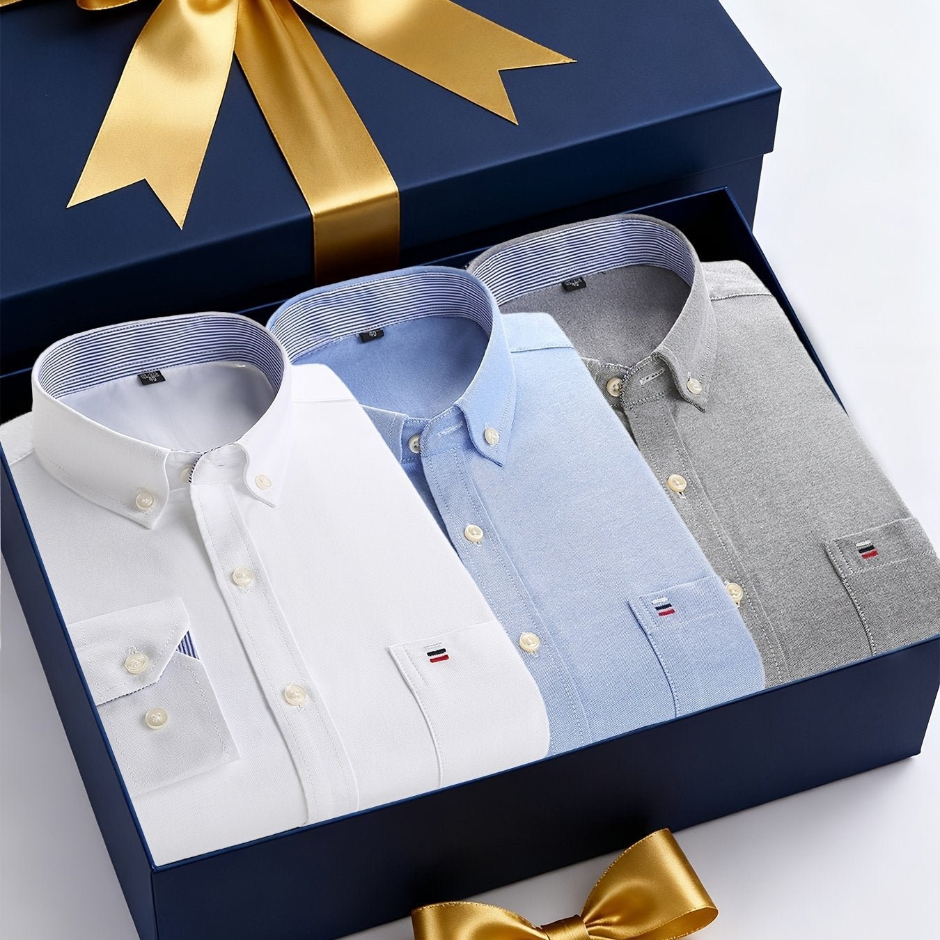 3 - Pack Men’s Long - Sleeve Oxford Shirts – Embroidered Chest Pocket, Business Casual Essentials - Honesty Sales