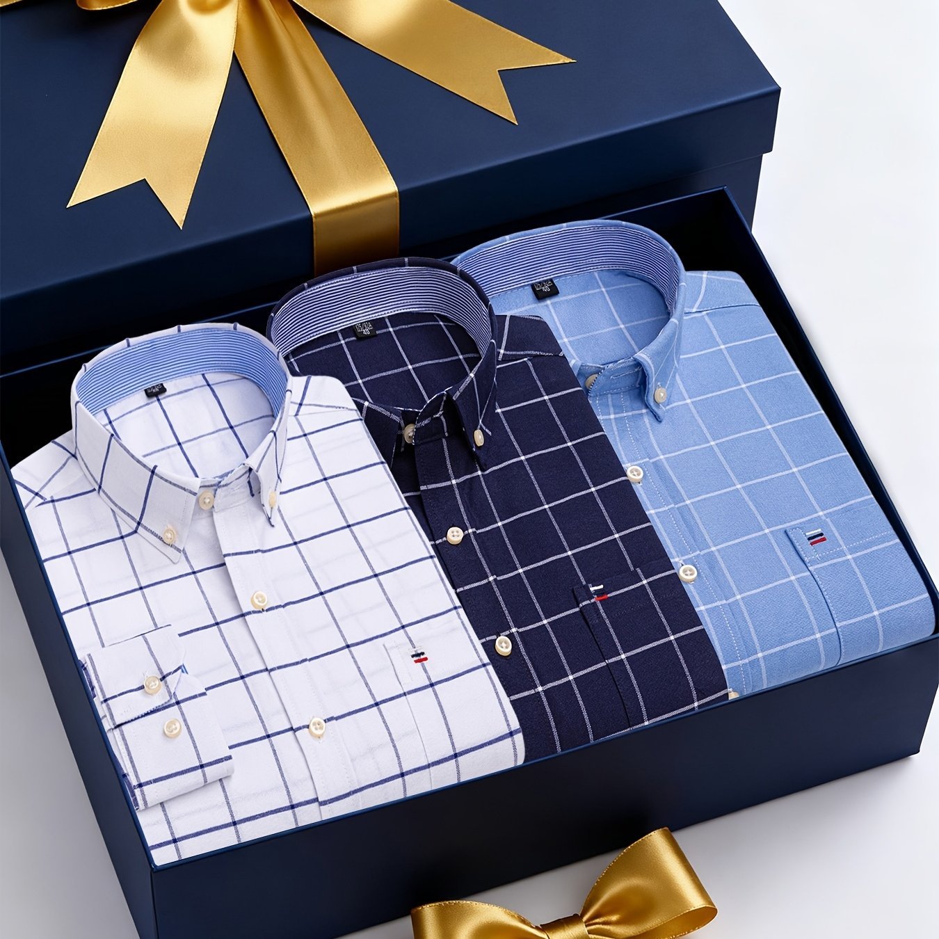 3 - Pack Men’s Long - Sleeve Oxford Shirts – Embroidered Chest Pocket, Business Casual Essentials - Honesty Sales