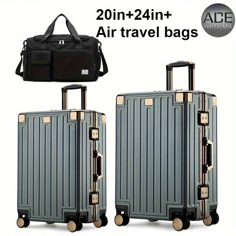 3 - Piece Luxury Travel Luggage Set – 20” & 24” Suitcases + Dry/Wet Separation Crossbody Travel Bag (Tea Gold) - Honesty Sales