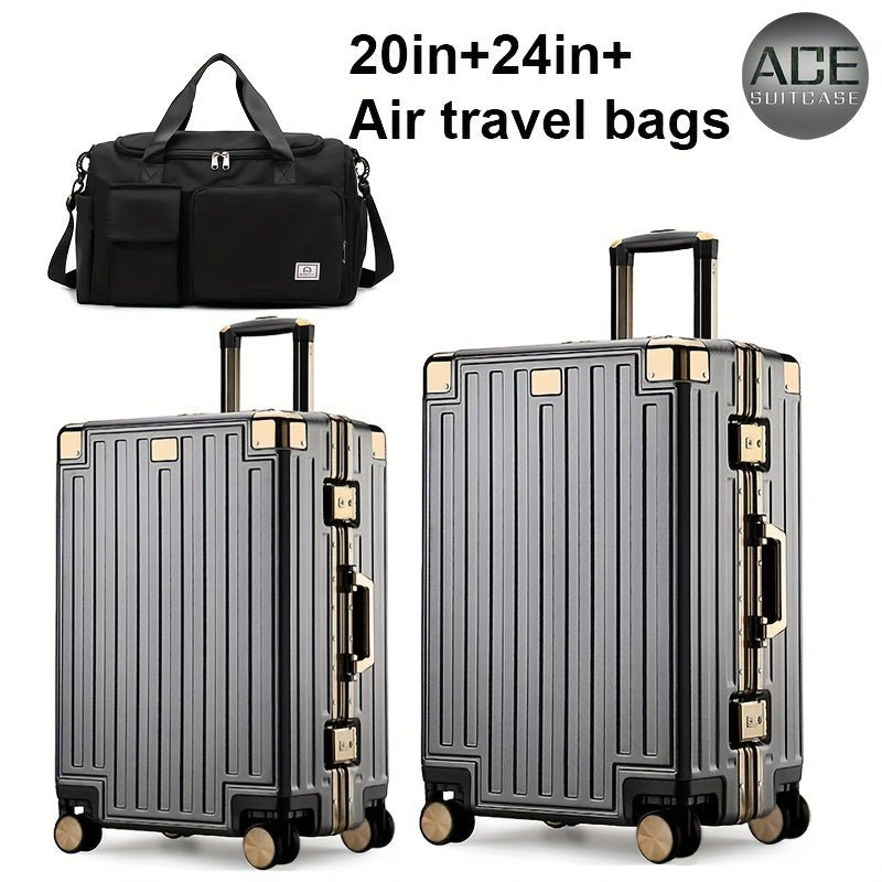 3 - Piece Luxury Travel Luggage Set – 20” & 24” Suitcases + Dry/Wet Separation Crossbody Travel Bag (Tea Gold) - Honesty Sales