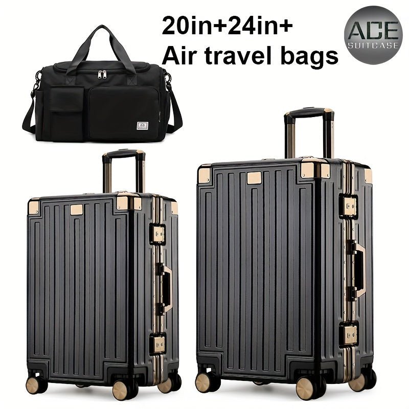 3 - Piece Luxury Travel Luggage Set – 20” & 24” Suitcases + Dry/Wet Separation Crossbody Travel Bag (Tea Gold) - Honesty Sales