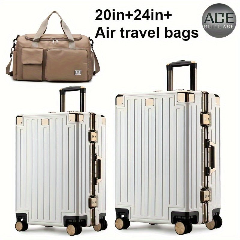 3 - Piece Luxury Travel Luggage Set – 20” & 24” Suitcases + Dry/Wet Separation Crossbody Travel Bag (Tea Gold) - Honesty Sales