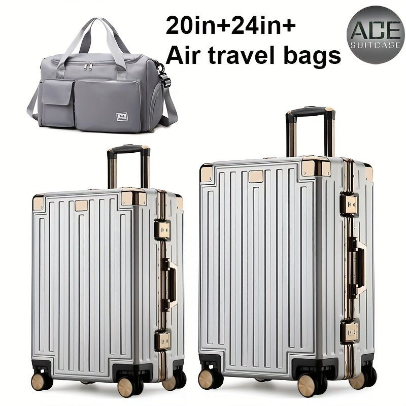 3 - Piece Luxury Travel Luggage Set – 20” & 24” Suitcases + Dry/Wet Separation Crossbody Travel Bag (Tea Gold) - Honesty Sales