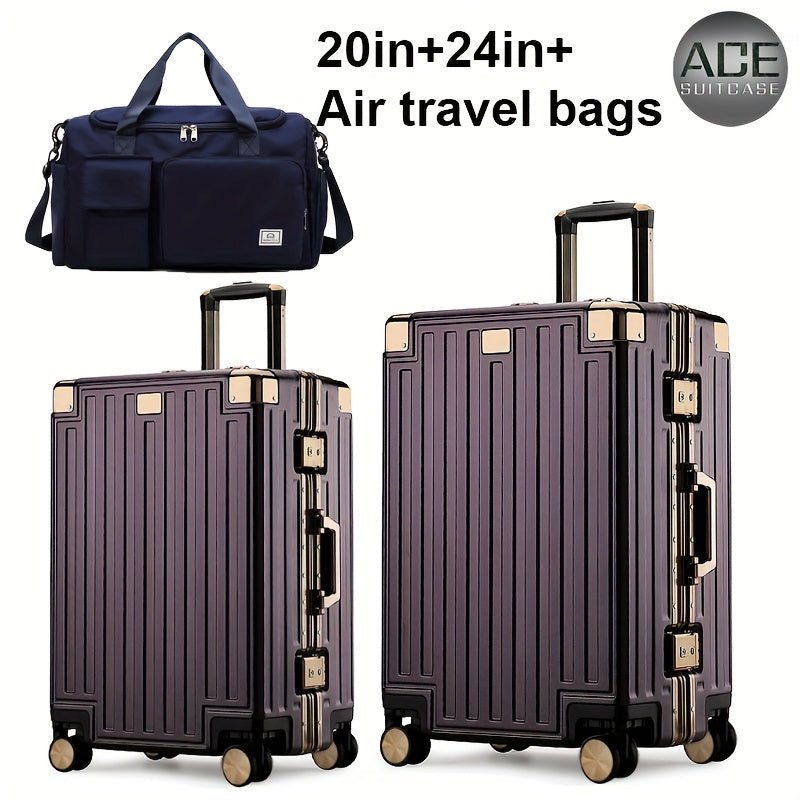 3 - Piece Luxury Travel Luggage Set – 20” & 24” Suitcases + Dry/Wet Separation Crossbody Travel Bag (Tea Gold) - Honesty Sales