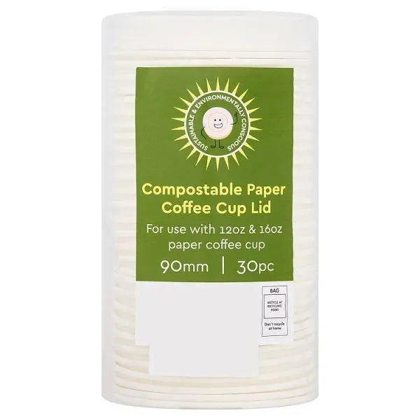 30 Compostable Paper Coffee Cup Lid 90mm - Honesty Sales Main image