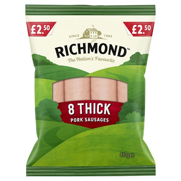 Richmond 8 Thick Pork Sausages 410g (1 x 410g)