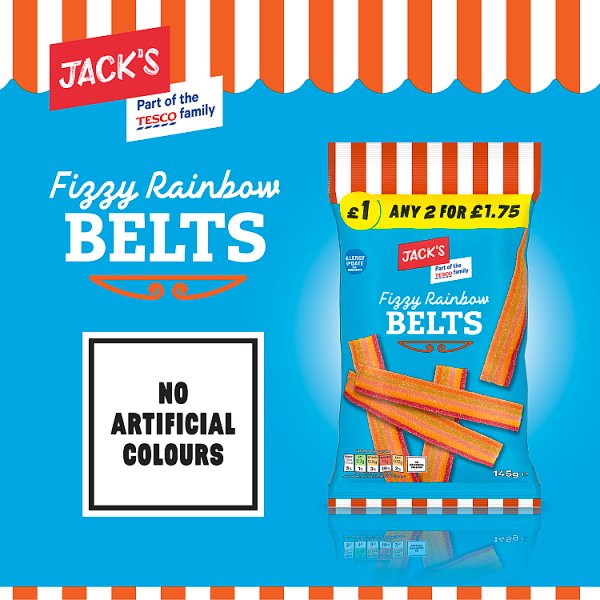 Jack's Fizzy Rainbow Belts 145g (10 x 140g)
